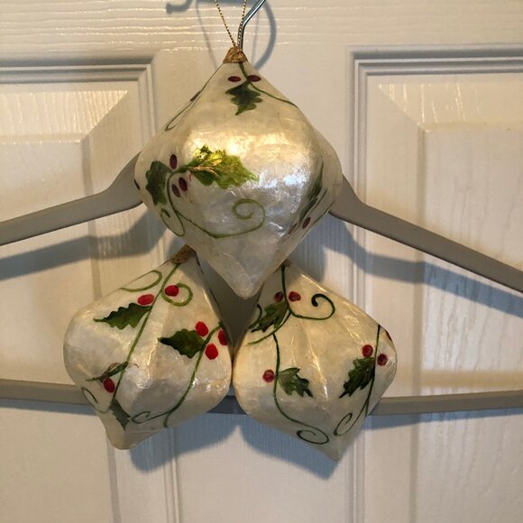Other - 2 Capiz shell Christmas ornaments with holly design